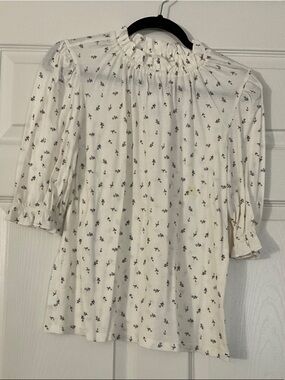 LOFT Cream Blouse with Navy and Pink Floral Print